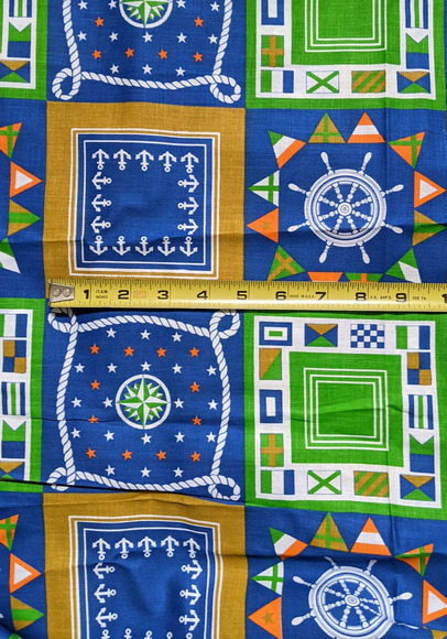 Vintage Nautical Novelty Print Cotton Woven Fabric Flags Anchors Quilting Sewing